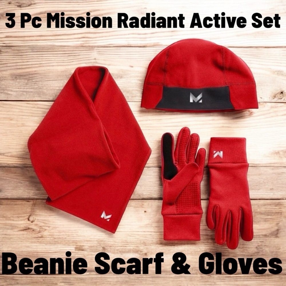 3 Pc Set Mission Radiant Active Beanie Scarf & Gloves Set NWT